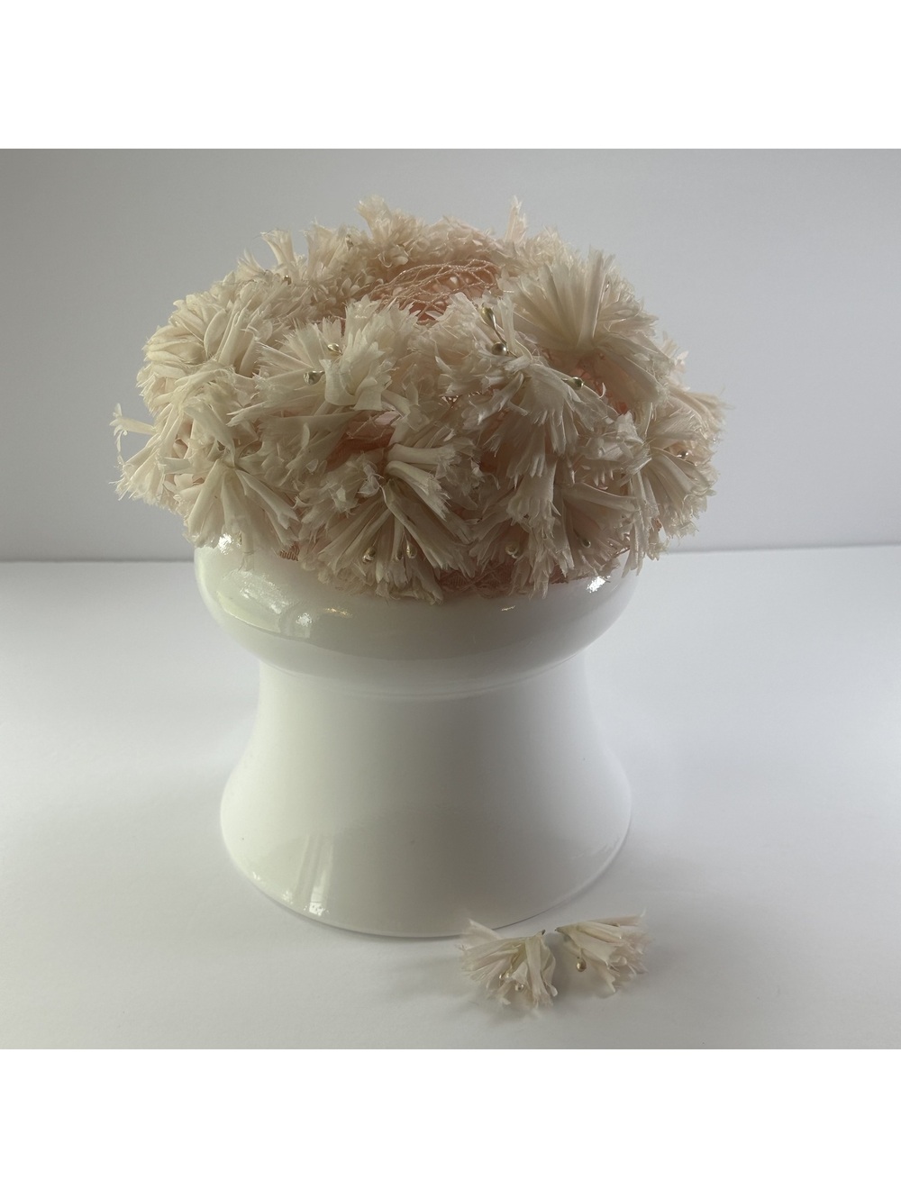Vintage Floral Embellished Pale Pink Peach Hat